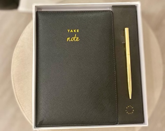 Schreibset mit edlem Notizbuch und goldenem Kugelschreiber in schwarz und rosa in toller Geschenkbox