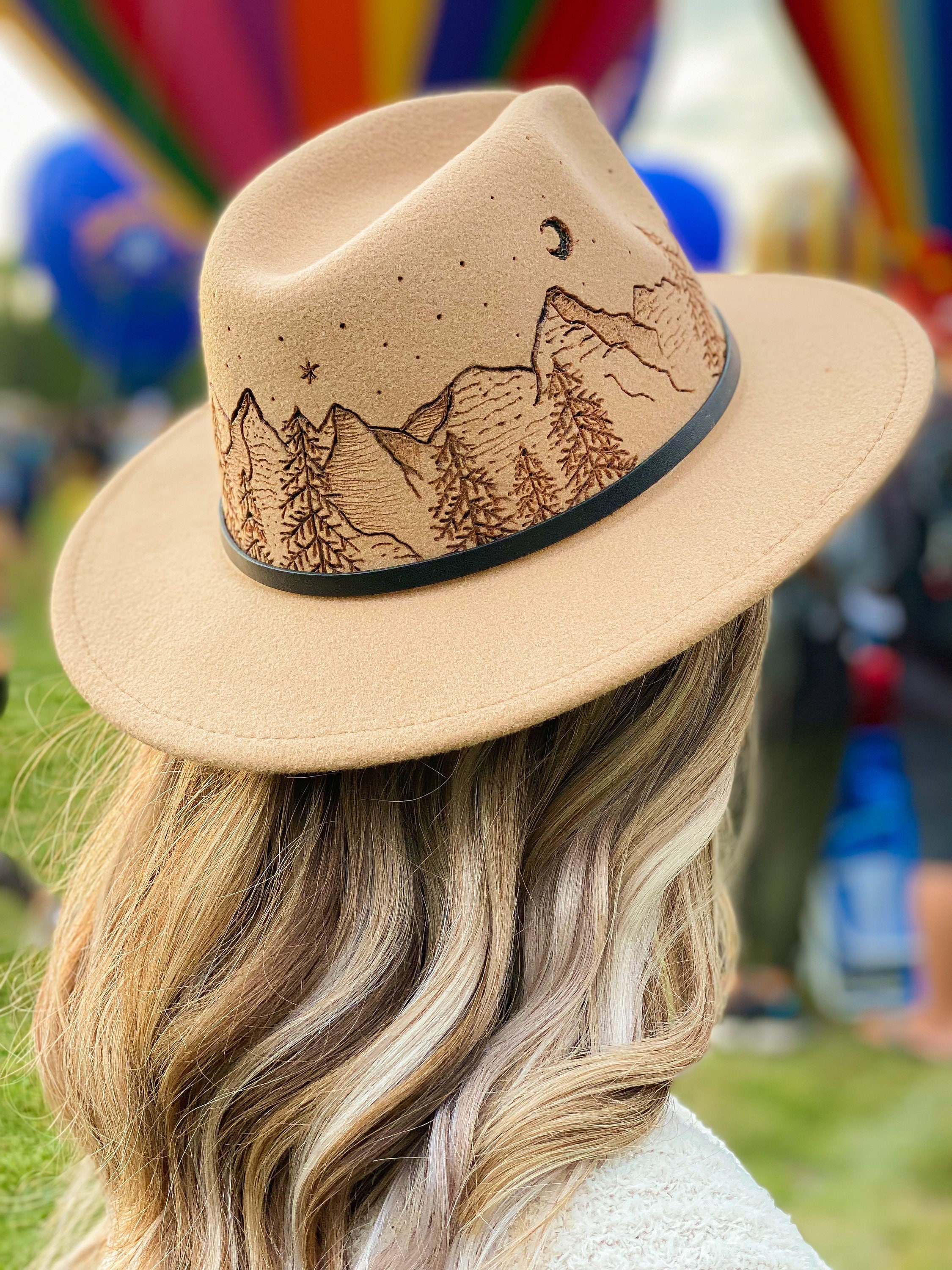 Custom Hand Burned Hat Hand Burned Wide Brim Hat Custom Branded