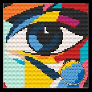 Abstract Eye Brick Mosaic Kit – 20x20 DIY Pixel Art – Modern Wall Decor – Unique Lego Style Portrait for Home or Office