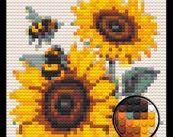 Sunflower with Bee Home decoration Bricked Mosaic Portrait 16x16"