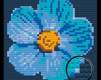 Blue Flower Home decoration Bricked Mosaic Portrait 16x16"