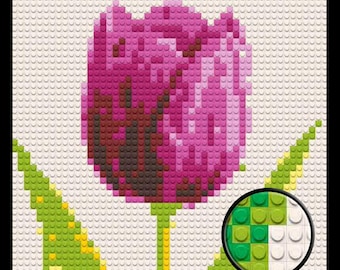 Tulips Flower Home decoration Bricked Mosaic Portrait 16x16"