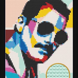 Pop Art Freddie Mercury Bricked Mosaic Portrait 20x30