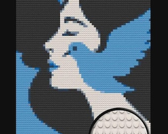 Abstract Woman with Bird Bricked Mosaic Home Decor 20x30"