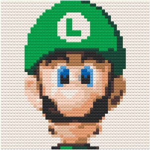 Luigi Brick Mosaic Kit 16x16&quot; – Mario Bros Inspired DIY Pixel Art – Lego Style Wall Decor – Fun Gift for Gamers and Nintendo Fans