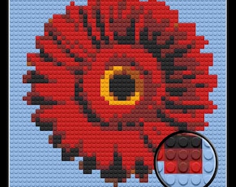 Red Daisy Flower Home decoration Bricked Mosaic Portrait 16x16"