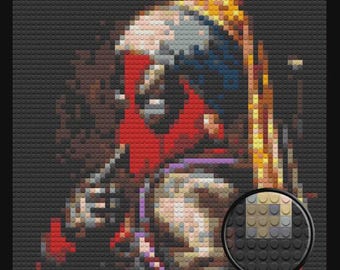 Deadpool with the Pearl Earring  Home Decor Bricked Mosaic Portrait 20x20