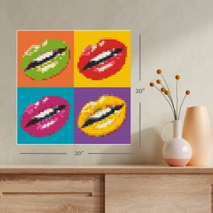 Pop Art Lips Art Retro brick Portrait / Special Gift / Custom Art / DIY Brick Mosaic / Wall art / Kids Room / Brithday / Wall hangings
