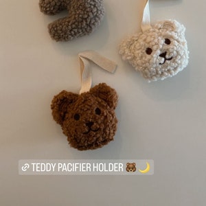 Portachupetes Sherpa Teddy / Portachupetes Smiley / Cara feliz / Osito de peluche / Clip para chupete / Recién nacido / Regalo para baby shower / Cara sonriente