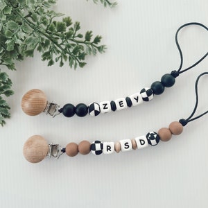 Checkered Personalized Pacifier Clip | Silicone Baby Shower Gift
