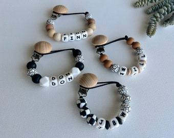 Personalized Pacifier Clip | Neutral Beads, Custom Baby Name
