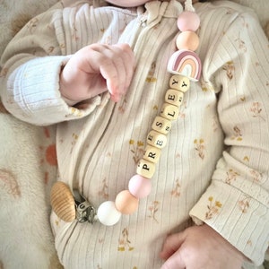 Best Seller Rainbow Pacifier Clip Boho Newborn Preemie babyshower gift Custom Personalized with name Rainbow baby image 1