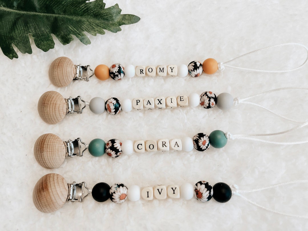 Daisy Floral Personalized Custom Pacifier Clip Custom Baby Name Personalized Baby Gift Baby