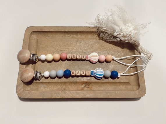 Personalized Hot Air Balloon Pacifier Clip | Boho Baby Keepsake