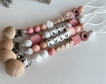 Best Seller!! Pacifier Clip | Baby Name| Baby Keepsake | Personalized Baby Gift | Baby Shower | Newborn Gift | Rainbow Baby | Daisy | Mauve