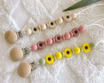 Floral Pacifier Clip | Flower Boho | Neutral | Sunflower | Daisy Style | Retro | Personalized | add name