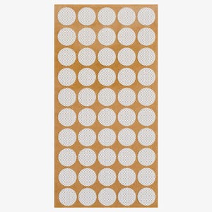 May include: A sheet of brown paper with 64 white adhesive dots. Each dot has a textured pattern.