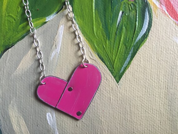 Pink Heart Recycled Vintage Necklace