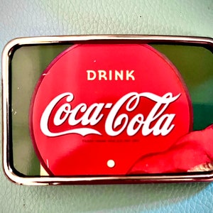 Coca Cola belt buckle made from recycled cookie tin.  Buckle for him.  Coca cola ad.  Coca cola bottle.  Women&#39;s buckle.  Gift for men.