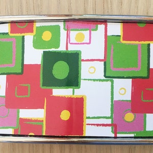 Fun art deco belt buckle made from recycled cookie tin.Tin Belt Buckle.  Men&#39;s buckle. Women&#39;s gift. Recycled gift. Mens gift. Gift for men.