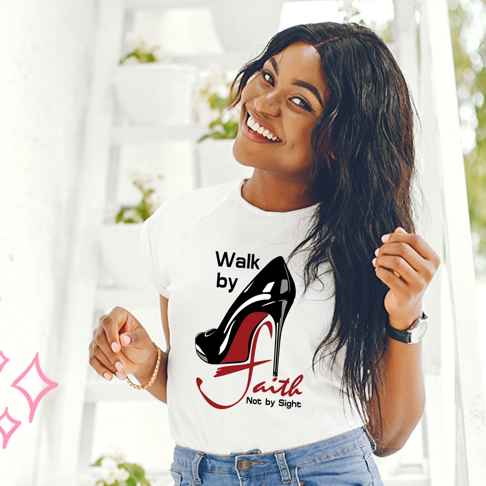 CUSTOM GLAMOR GRAPHIC Women Tshirts Glitter Walk by Faith Red Bottom