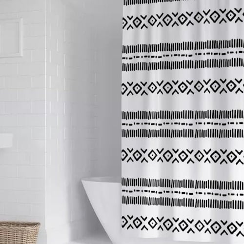 Black and White Shower Curtain Boho Bath Curtain Geometric Etsy