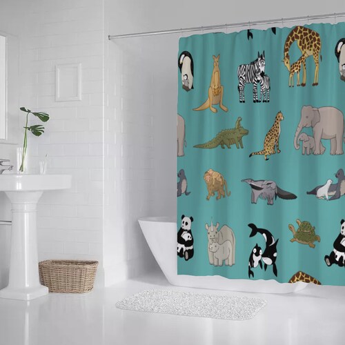 Kids Animal Shower Curtain Kids Shower Curtain Kids Jungle Etsy