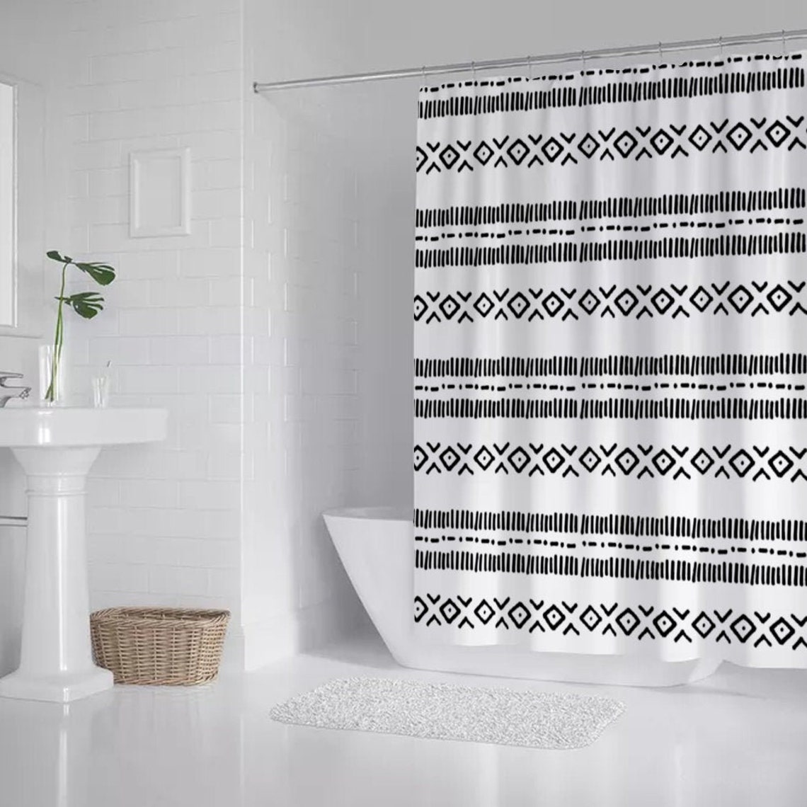 Mudcloth Shower Curtain Black and White Shower Curtain Etsy