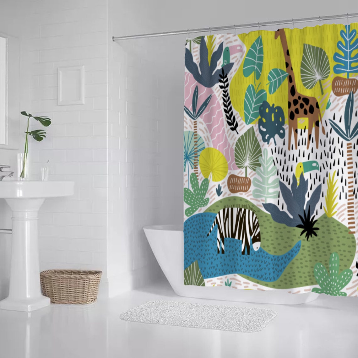Kids Animal Shower Curtain Kids Shower Curtain Kids Jungle Etsy