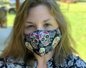 Day of the Dead Sugar Skull, Breathable Washable Face Mask, Adjustable Ear Loops, Fast Shipping