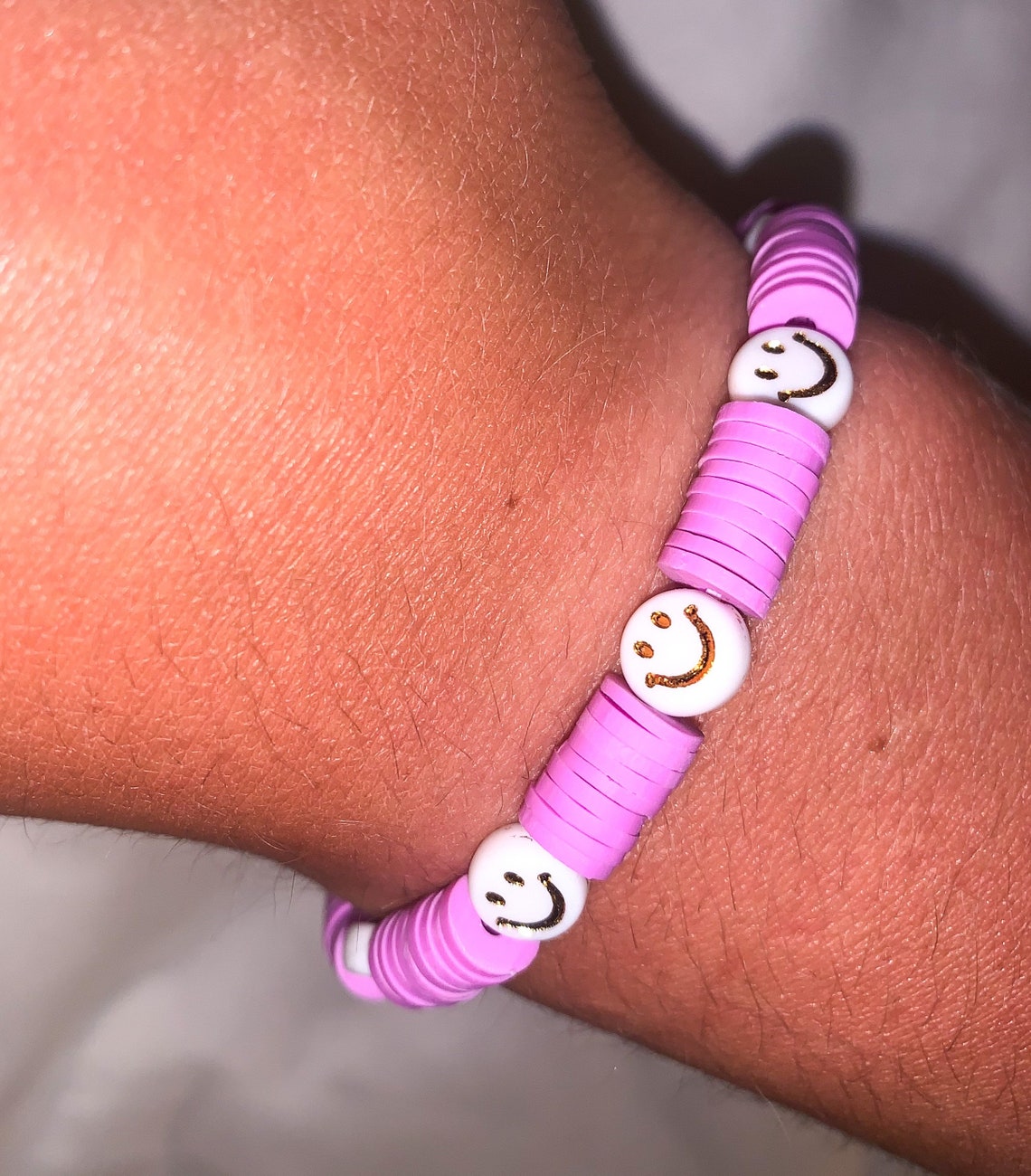 Smiley Face Purple Clay Bead Bracelet Etsy