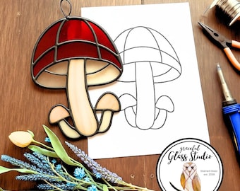 Mushroom Stained Glass Pattern: Printable PDF & PNG