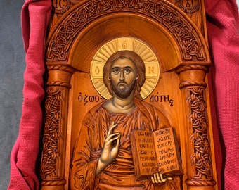 Orthodox Icon,Jesus Christ Zoodotis, Jesus Christ Life Giver, Hagiography, Embossed, Wood-carved, Iconographic, Byzantine