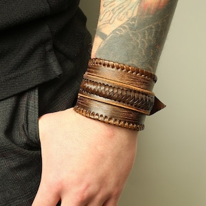 Braided leather cuff, Mens leather bracelet, men&#39;s leather cuff, Handmade leather bracelet, Gift for him