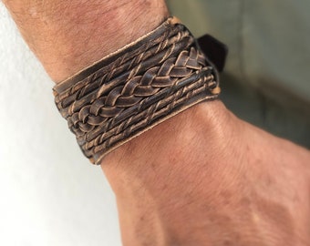 Braided leather bracelet, handmade leather cuff, Braided leather cuff  for men