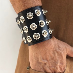 Leather spike cuff, punk leather bracelet, handmade leather bracelet with spikes, black leather cuff, studded handmade bracelet