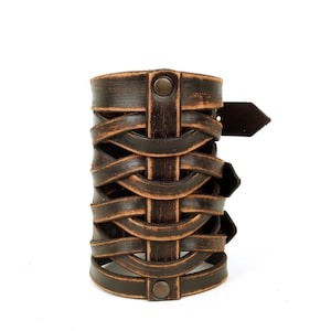 Braided leather cuff, Men leather bracelet, handmade braided brown leather