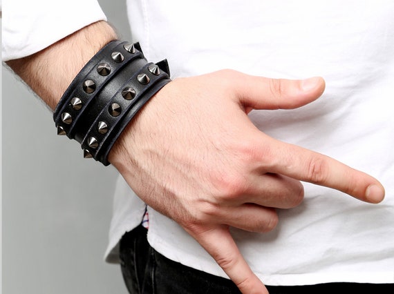 LEATHER STUD BRACELET BLACK W/ SILVER LEATHER STUD BRACELET BLACK W/ SILVER
