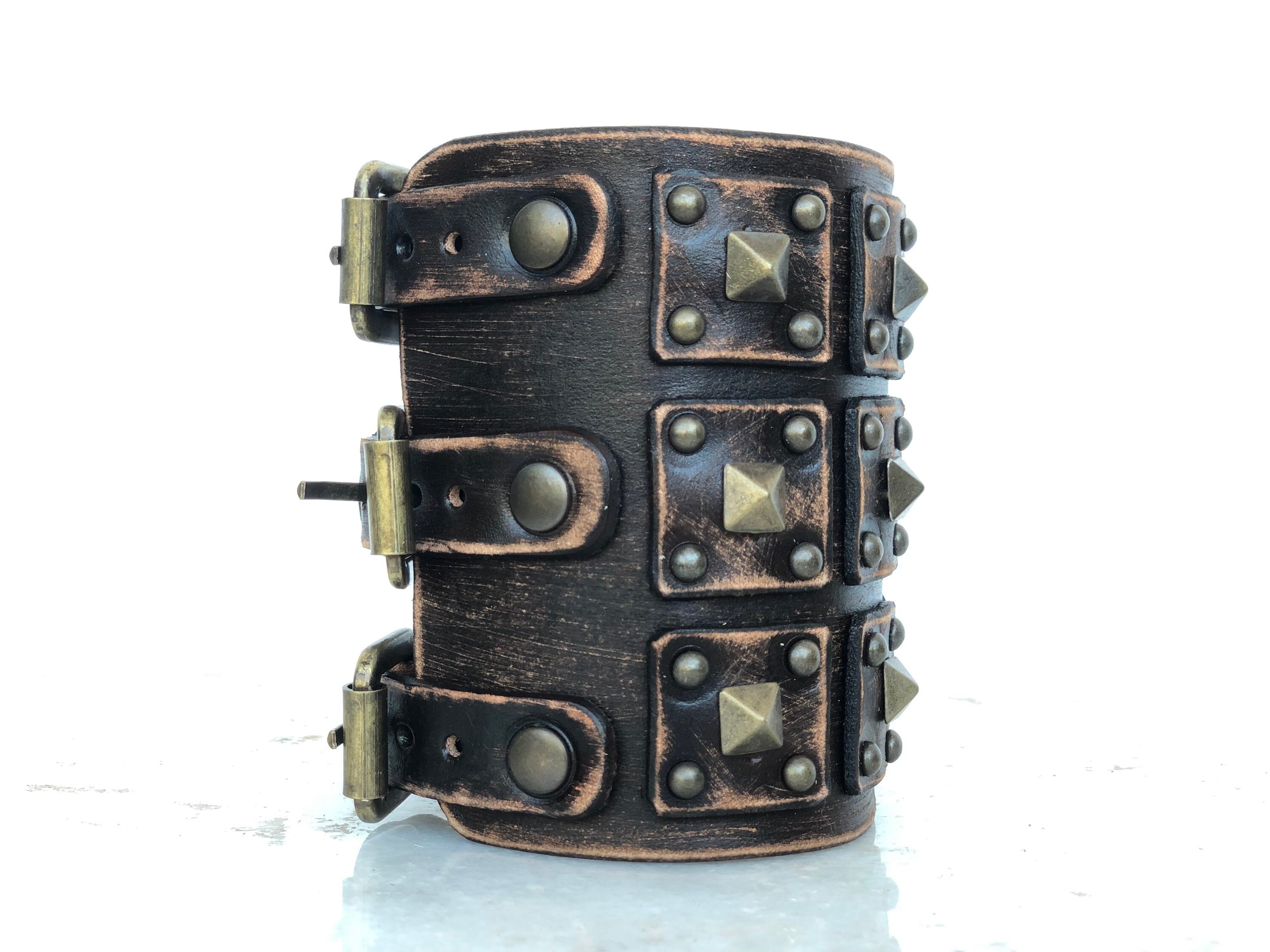 Genuine Wide Leather Cuff, Men Leather Bracelet, Brown