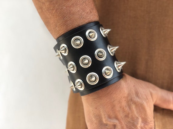 Leather Spike Cuff, Punk Leather Bracelet, Handmade Leather