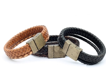 Pulsera de cuero trenzado hecha a mano, unisex