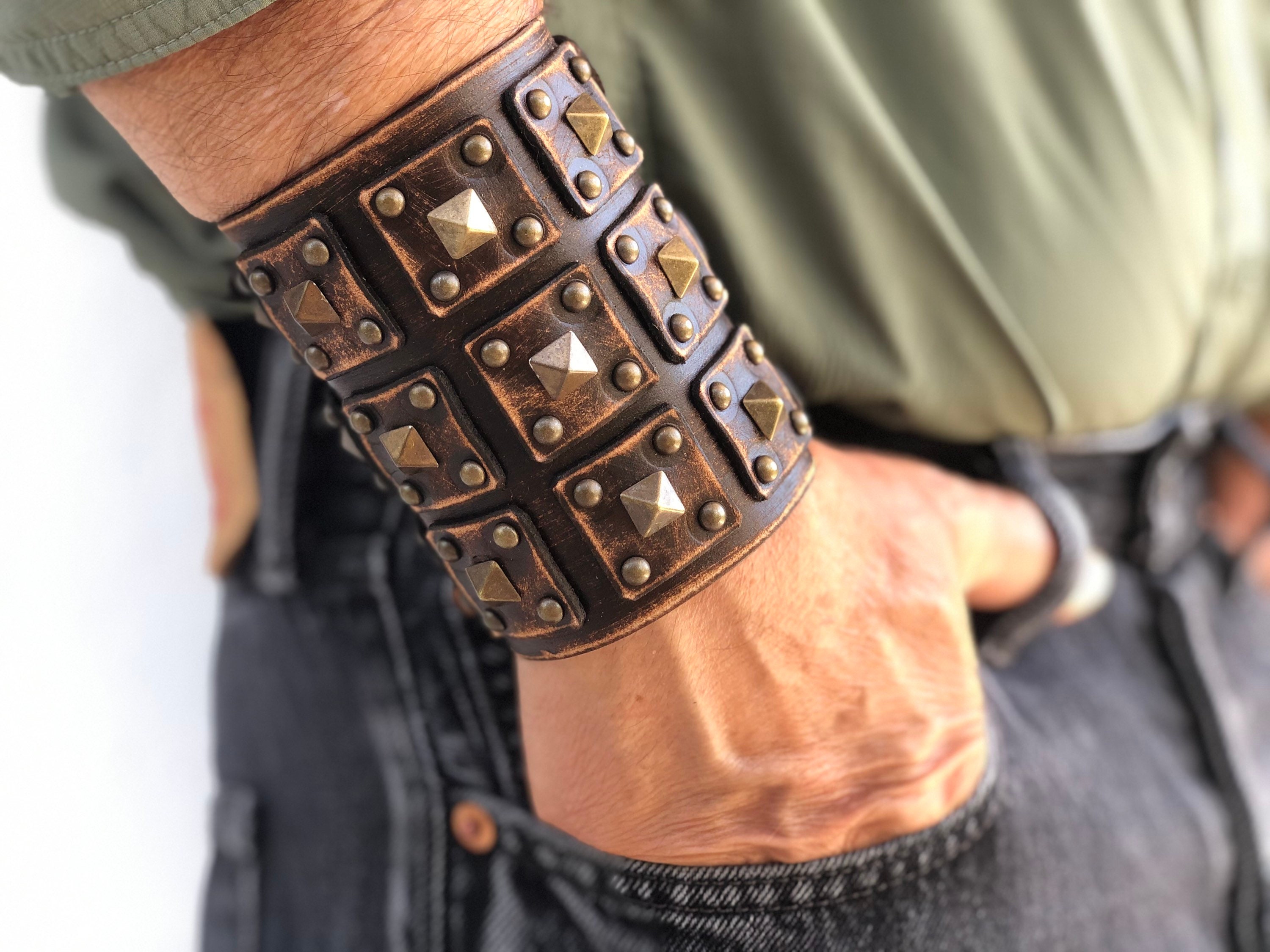 1x Medieval Knight Wide Cuff Leather Bracelets Punk Wristband Wrap Bangle  Buckle | eBay