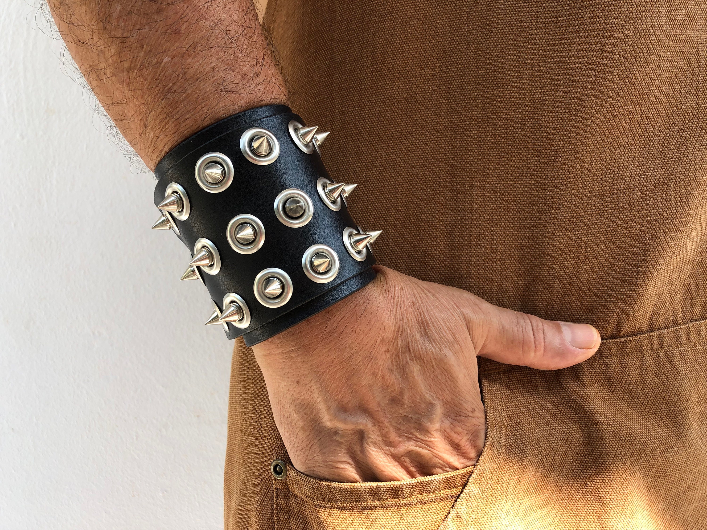 Handmade Leather Spike Cuff, Punk Bracelet, Adjustable - Etsy