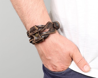 Original design leather bracelet | Handmade leather cuff | Leather bracelet gift for men and women