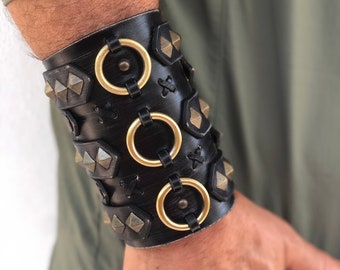 Breite geflochtene Ledermanschette, Handgefertigte Herren Armspange