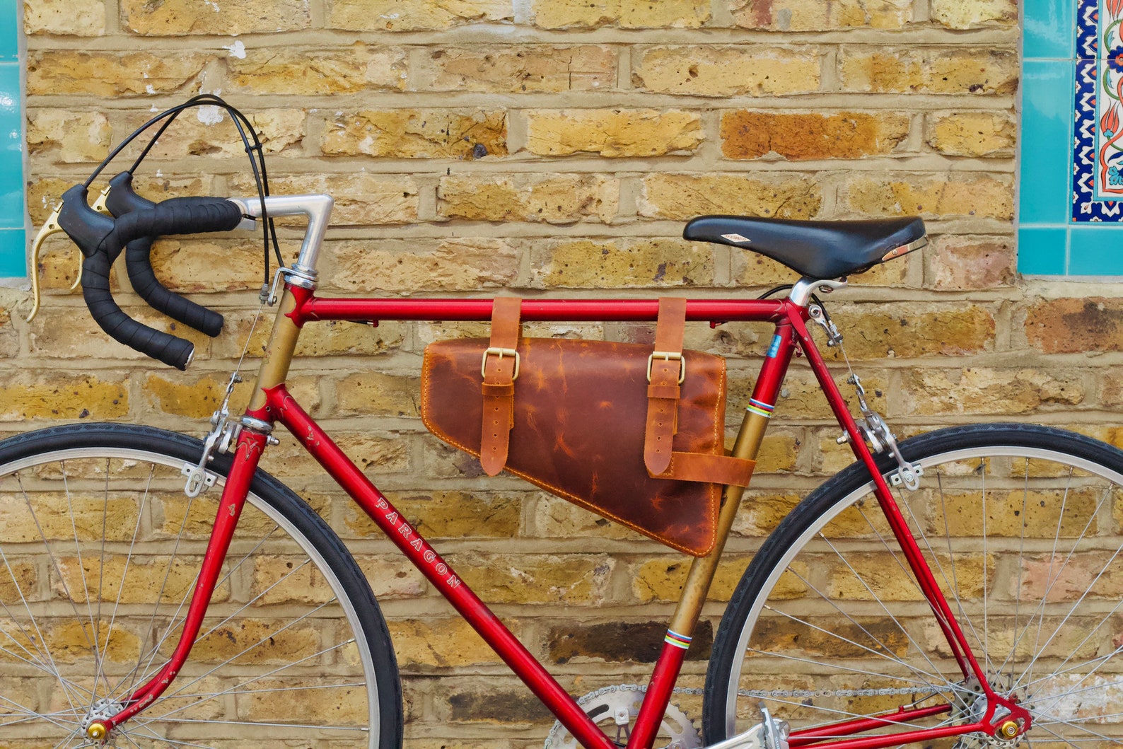 Leather bike bag cycling bag Bicycle bag crossbar bag Etsy