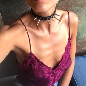 Leather choker with spikes, Black leather choker necklace, Women necklace, Statement necklace, Women gift, Black leather, Leather gift