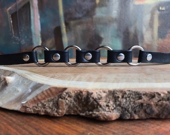 Handmade Black Leather Statement Choker with Rings