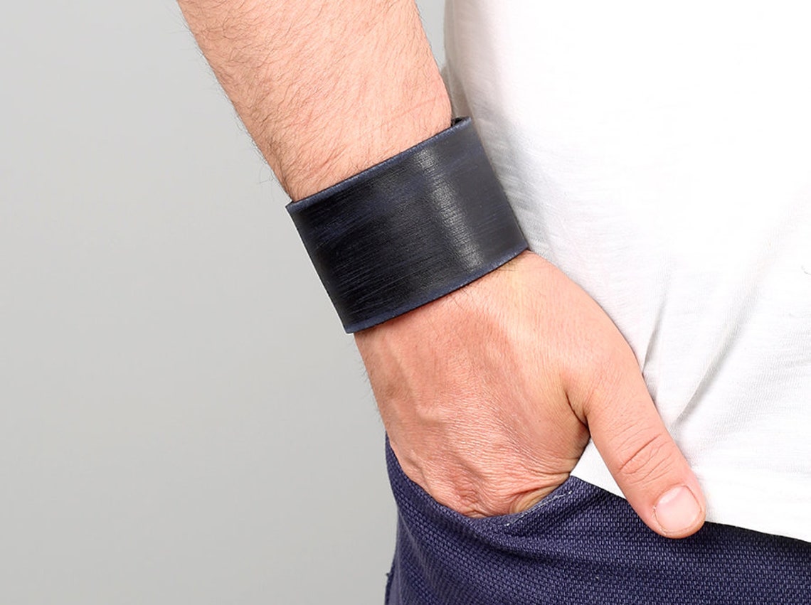 Wide leather bracelet Men bracelet Cuff for men Handmade Etsy