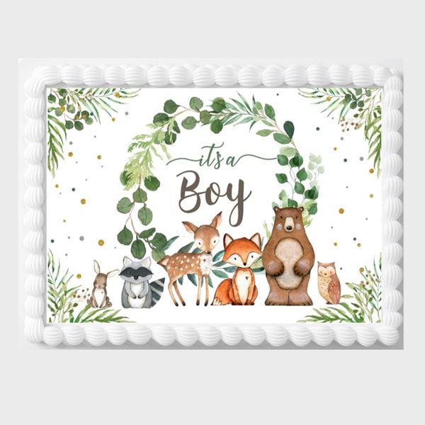 Woodland it’s a boy edible image, baby shower topper image ,icing sheet, frosting paper,